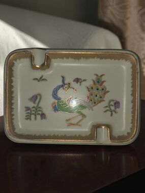 Fred Roberts Company Porcelain Ashtray with Peacock Motif 50s/60s